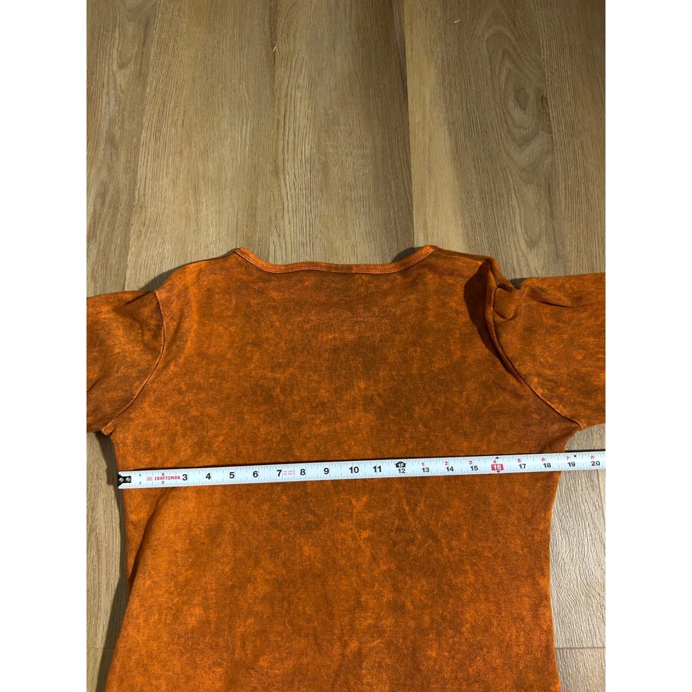 Vtg Orange Acid Wash Embroidered Patchwork Top Nepal S/M boho dopamine mushroom - Picture 7 of 7